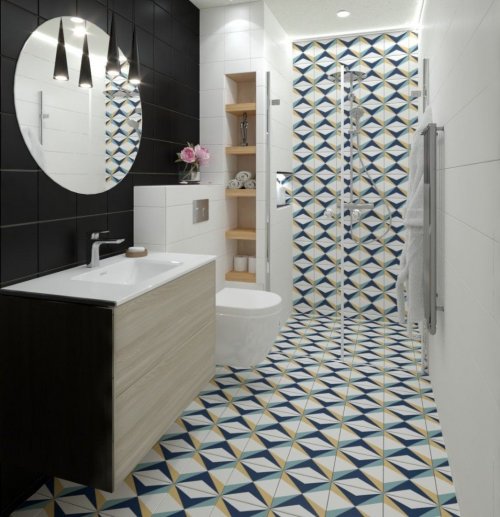 Koupelna ve svěžím letním kabátě za letní slevu, série Doria s dekorem Mykonos
