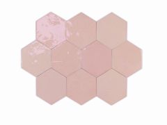 Zellige Hexa Pink 10.8X12.4 - hladký dlažba i obklad lesk, červená barva