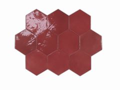 Zellige Hexa Wine 10.8X12.4 - hladký dlažba i obklad lesk, červená barva