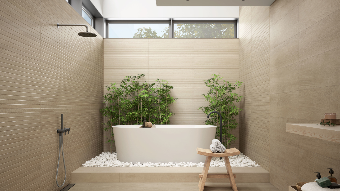 Clash & Tatami - Novinka 2022! Obklad a dlažba imitace dřeva pro oblíbenou koupelnu ve skandinávském stylu, dekorace se nabízí i v plastickém provedení, což umocňuje dojem věrné kopie přírodního vzoru