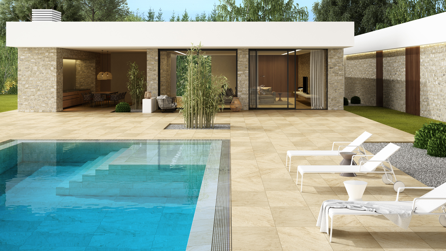Evo Stone 20 mm - Venkovní 20 mm dlažba na terasy, k bazénům vhodná pro pokládku na terče, do štěrku/písku/trávy