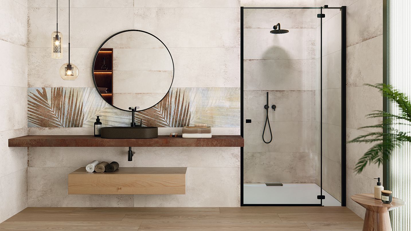 Distrito - Luxusní velkoformátová dlažba a obklad imitace kovu pro řešení koupelny i dlažeb v interiéru a v exteriéru